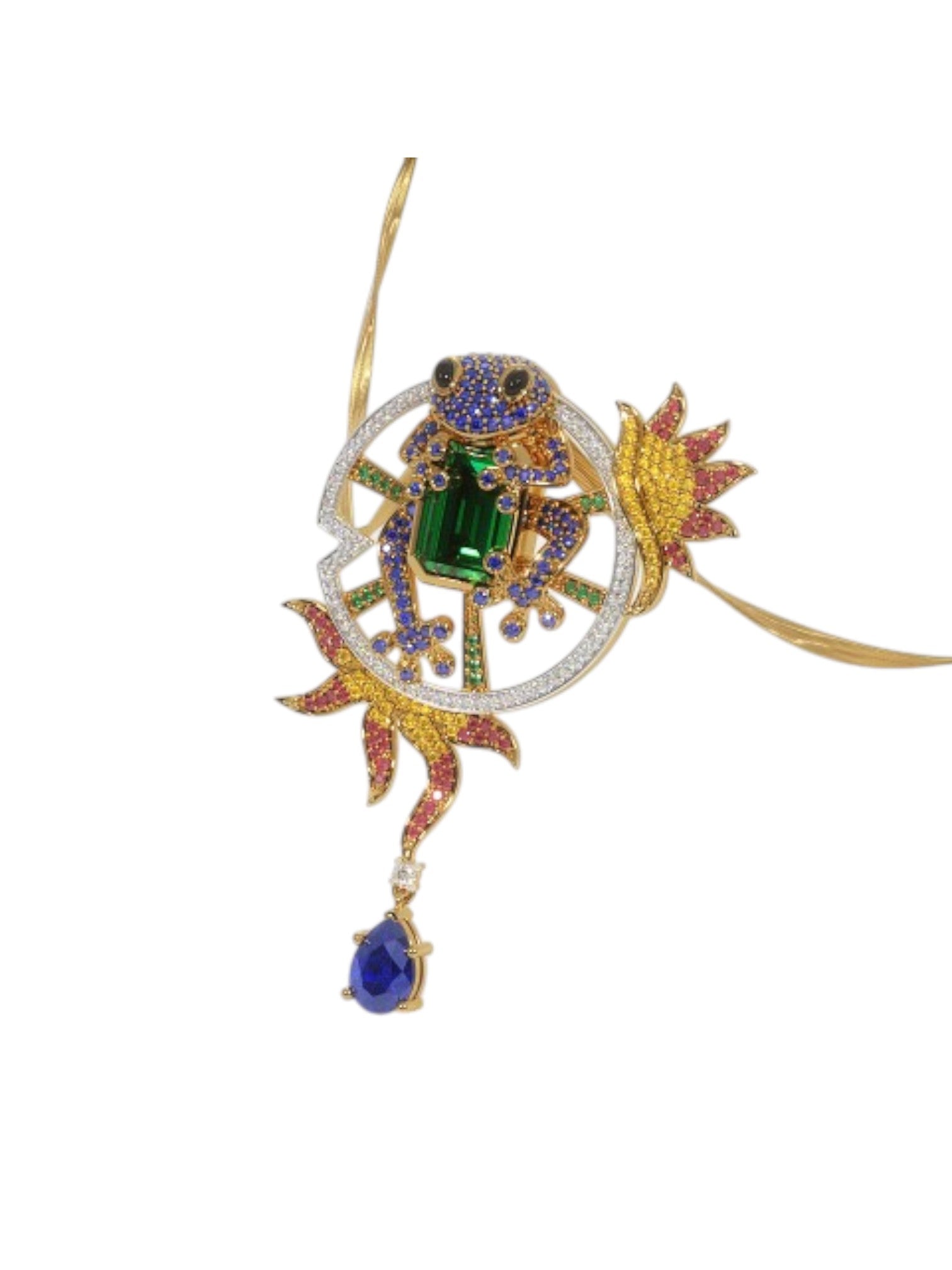 925 Sterling Silver Elegant Design CZ Stones Gold Plated Pendant With Chain For Women By Kesardeep